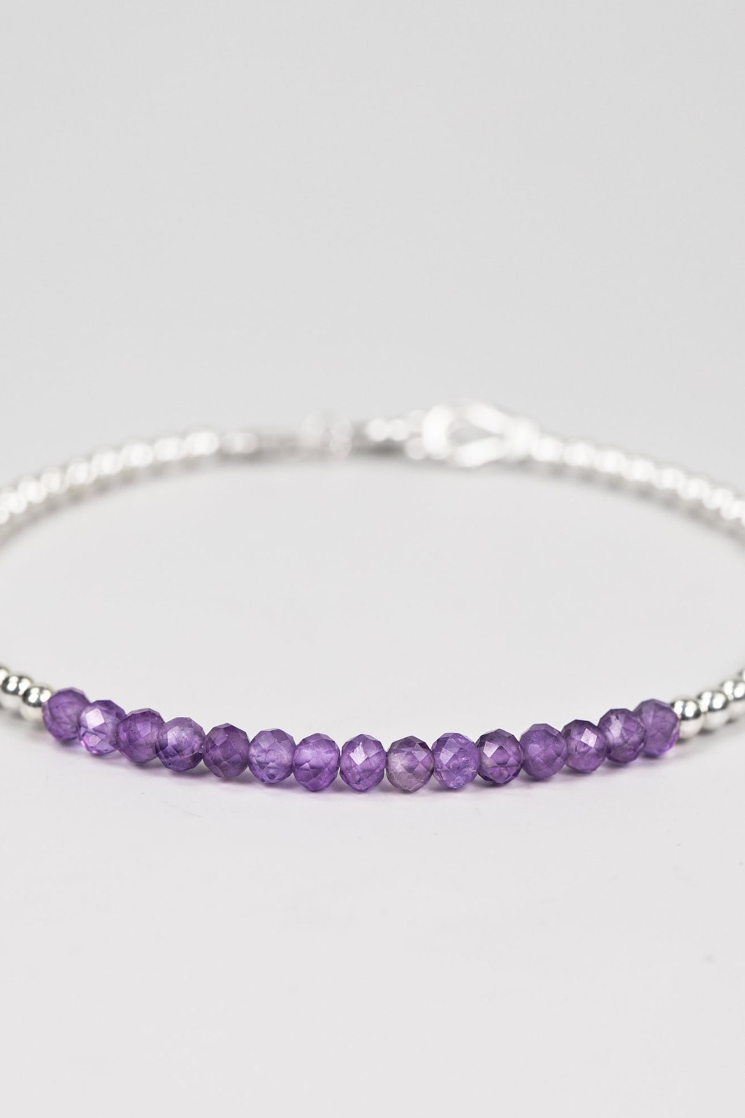 2-3MM Dainty Amethyst Faceted Round Gemstone Silver Filled Beads Bracelet 6-8”