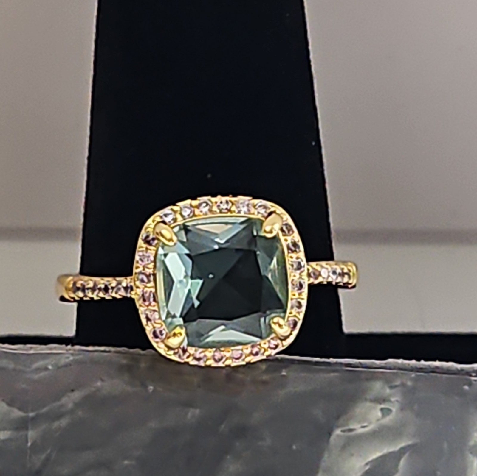 RBP2127 Lab-Created Mint Spinel and Amethyst Halo 18K YG Plated Ring 8