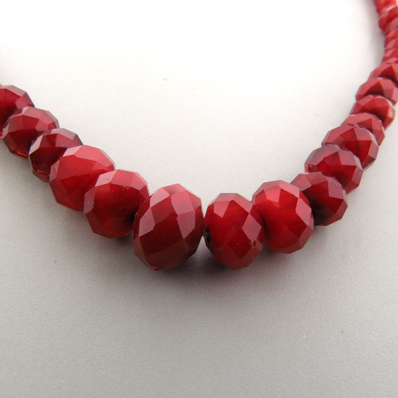 Red Faceted Glass Bead Necklace 5 to 15mm 18 Inch