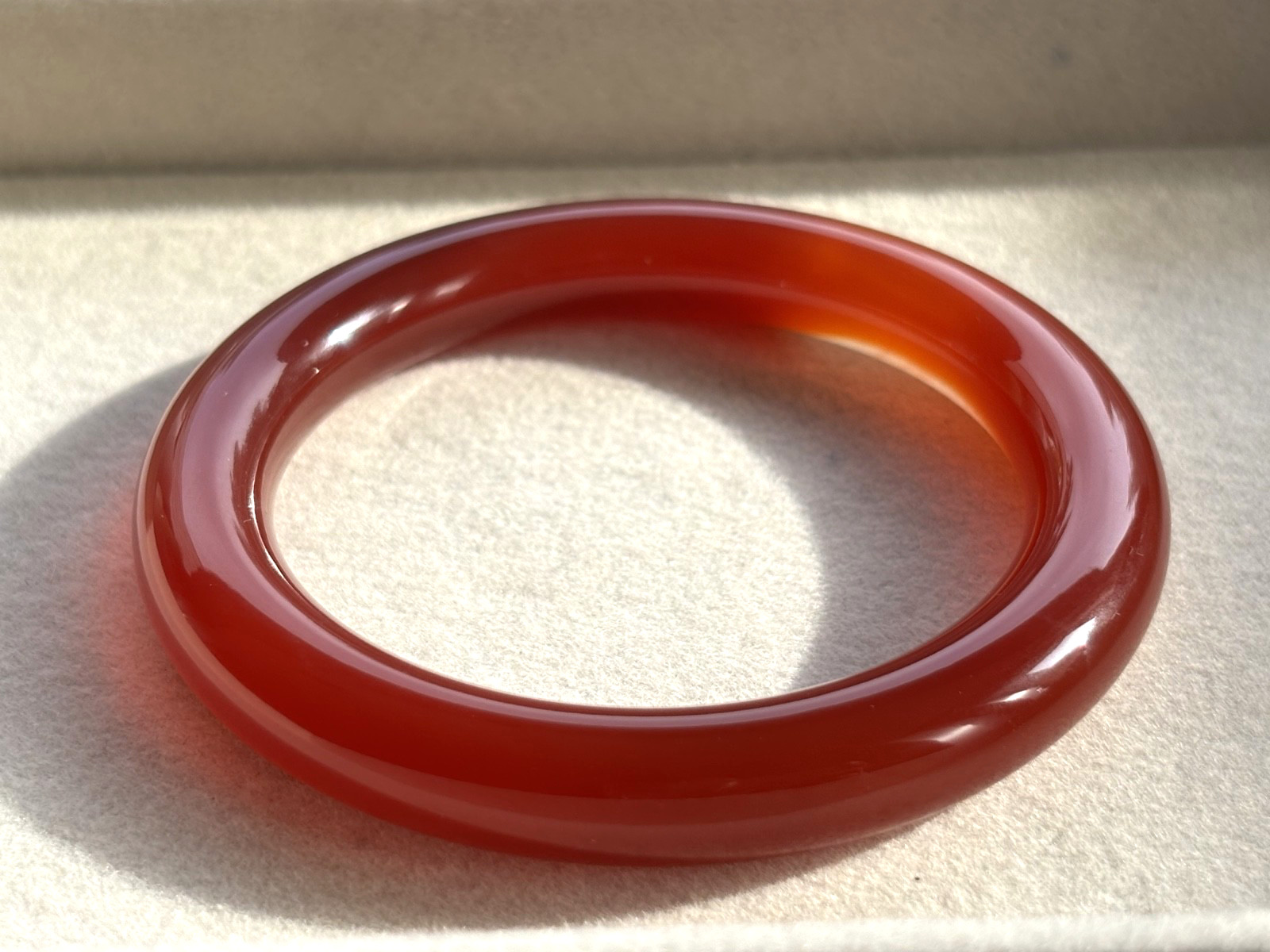 57mm Chunky Carnelian Red Agate Bangle 10.5mm Full Round with White Cloud Accent