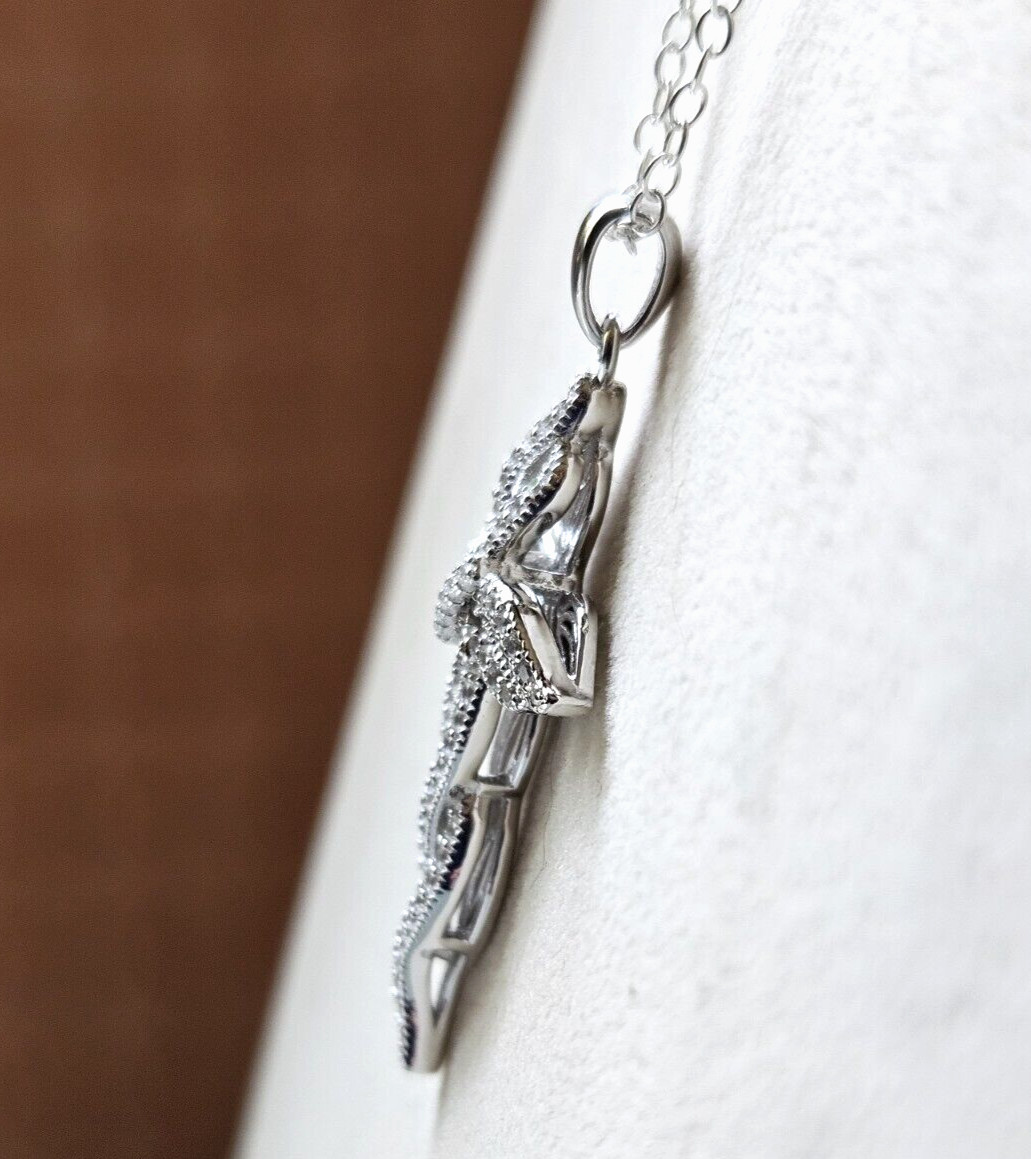 White CZ Rhodium Over Sterling Silver Cross Pendant With 20 In. Chain 0.96ctw