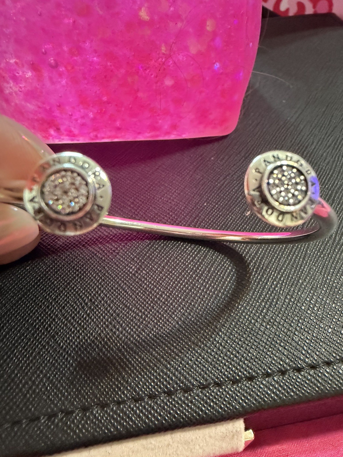 Pandora Signature Logo Pavé Open Cuff Bangle (Model 590528CZ) in sterling silver