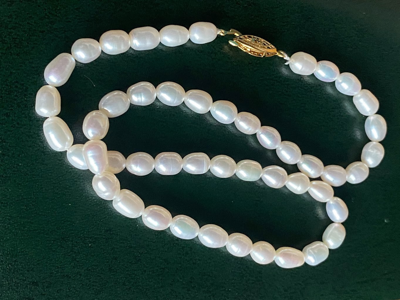 Vintage White Freshwater Cultured Pearl Necklace – 40cm Rice Bead Choker Pin