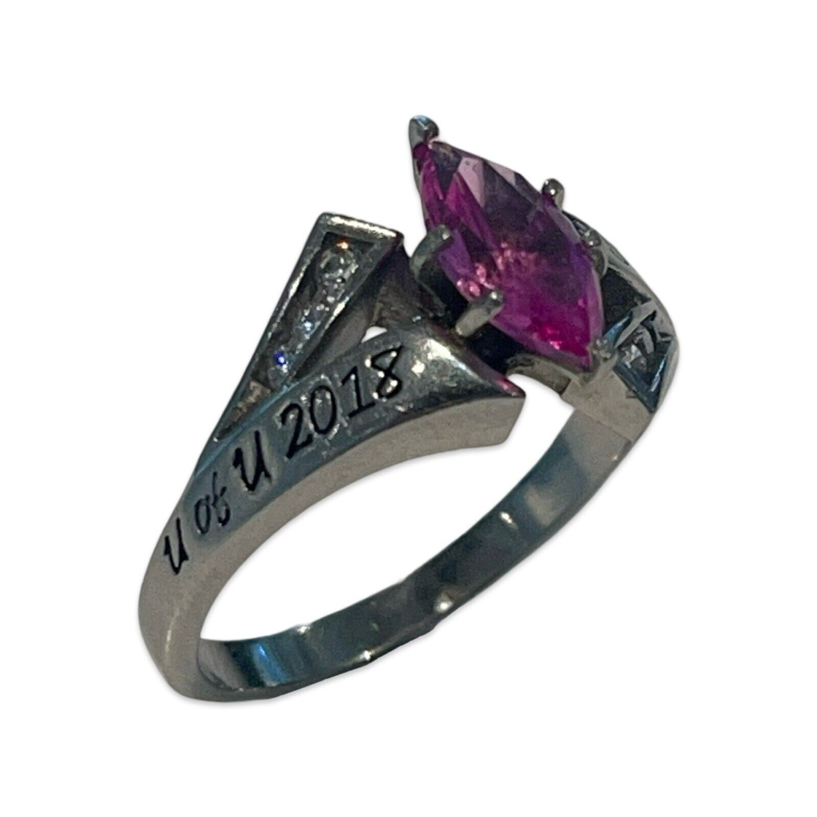Jostens Skylar Size 9 White Lustrium LTT 2018 Class Ring Marquise Rose Zircon