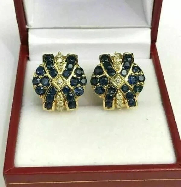 1Ct Round Simulated Blue Sapphire Women’s Stud Earrings 14K Yellow Gold Plated