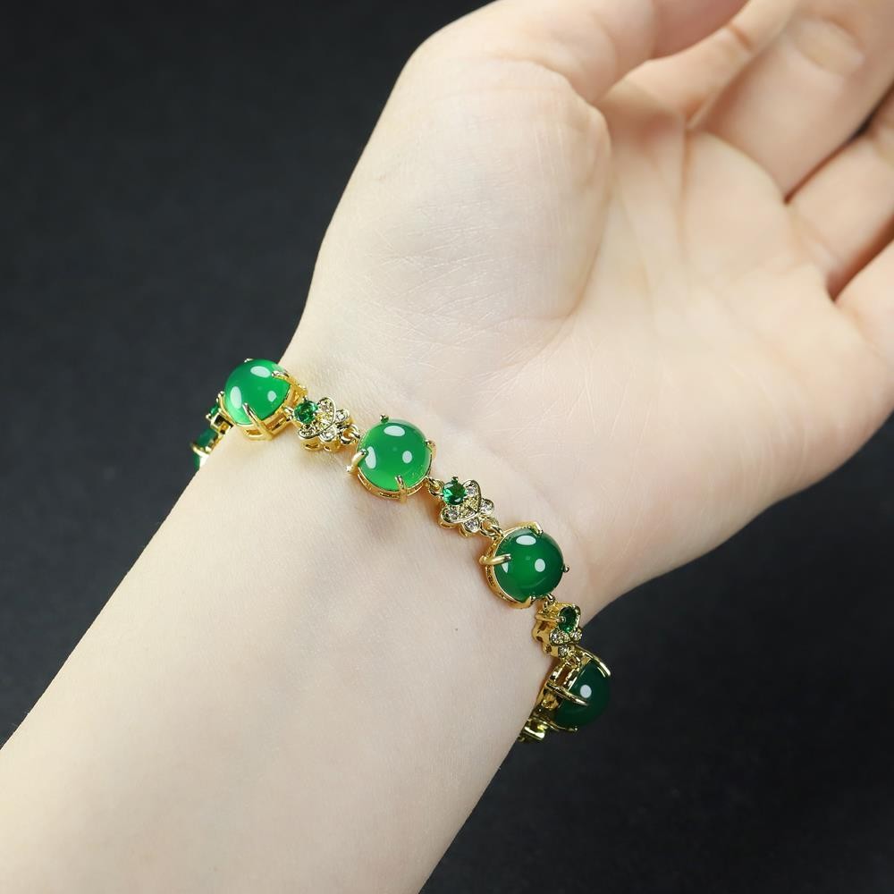Girl Grandma Mothers Lady Women Green Jade Beads Bracelet Jewelry Gift Box DD299