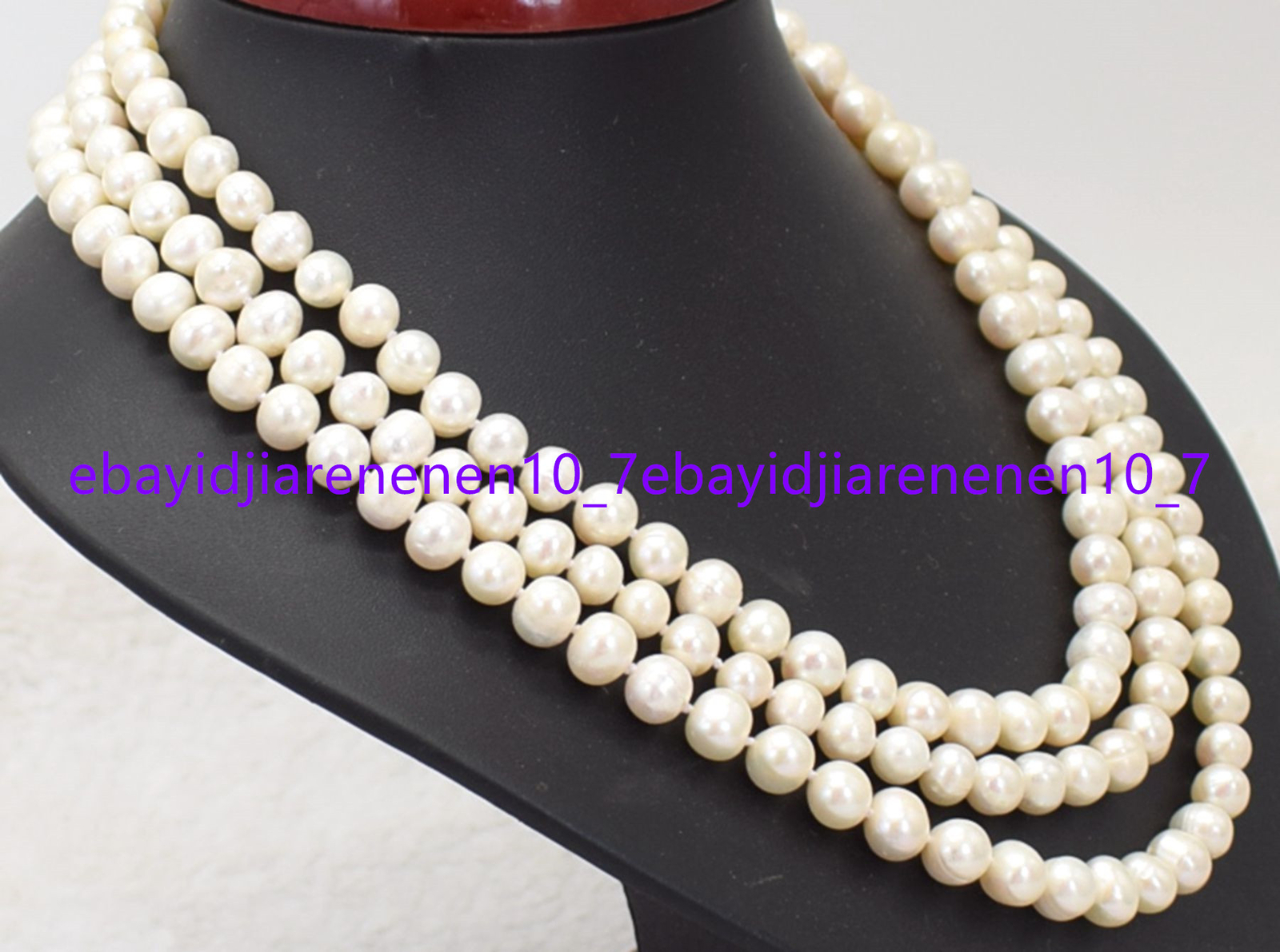 3 Rows 7-8/8-9mm White Freshwater Cultured Pearl Necklace 17-19 in