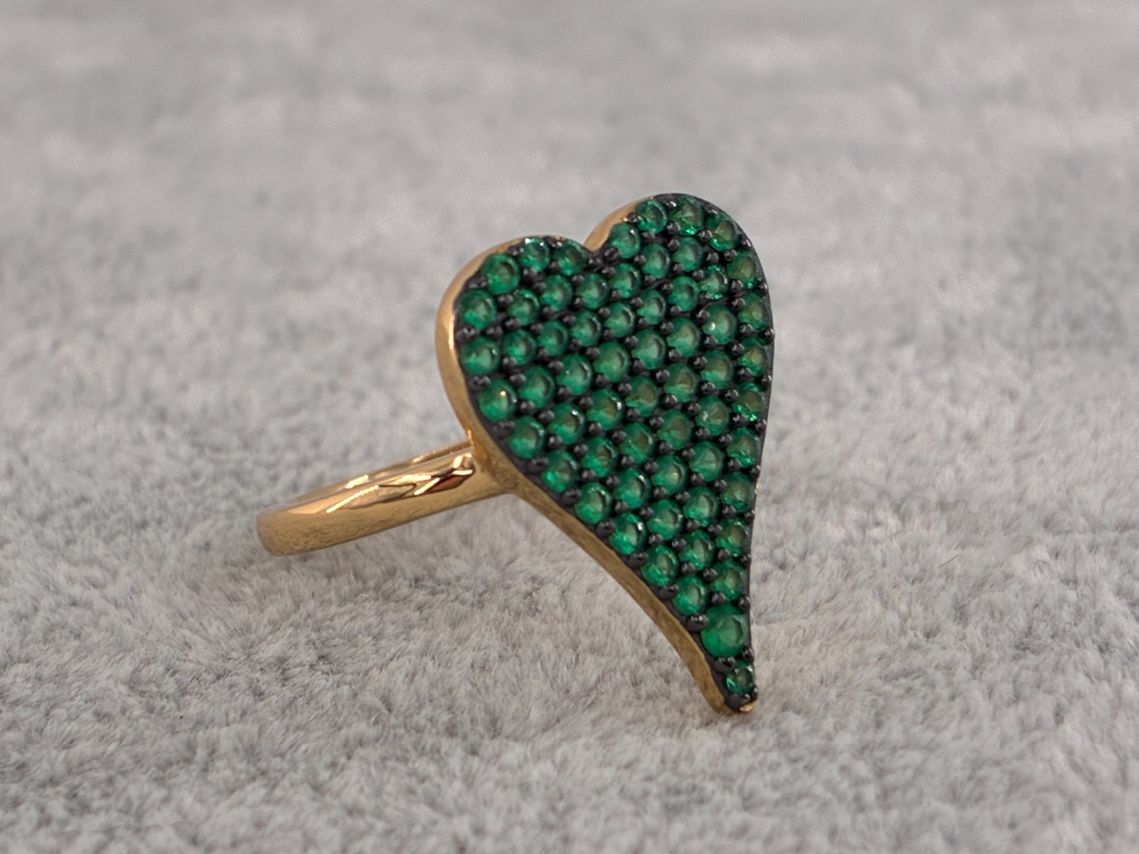 Diamonique x Jennifer Miller Green Pave Heart Ring 14K Plated Sterling Silver 7