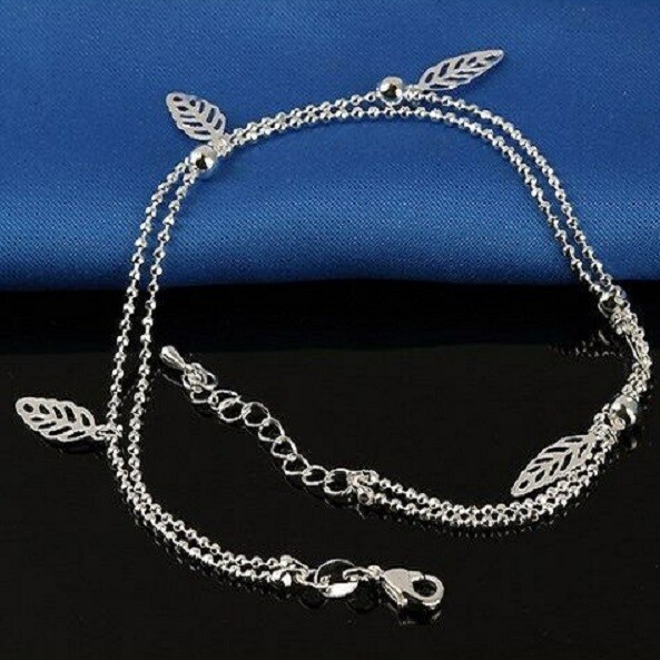 Charms 925 Sterling Silver Leaves Leaf Beach Sandal Anklet Foot 10″ Bracelet