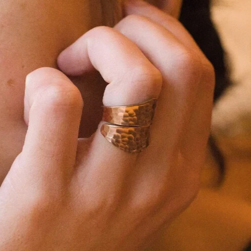 Solid Copper Adjustable Minimalist Healing Ring, Handmade, Unisex, Hammer Band