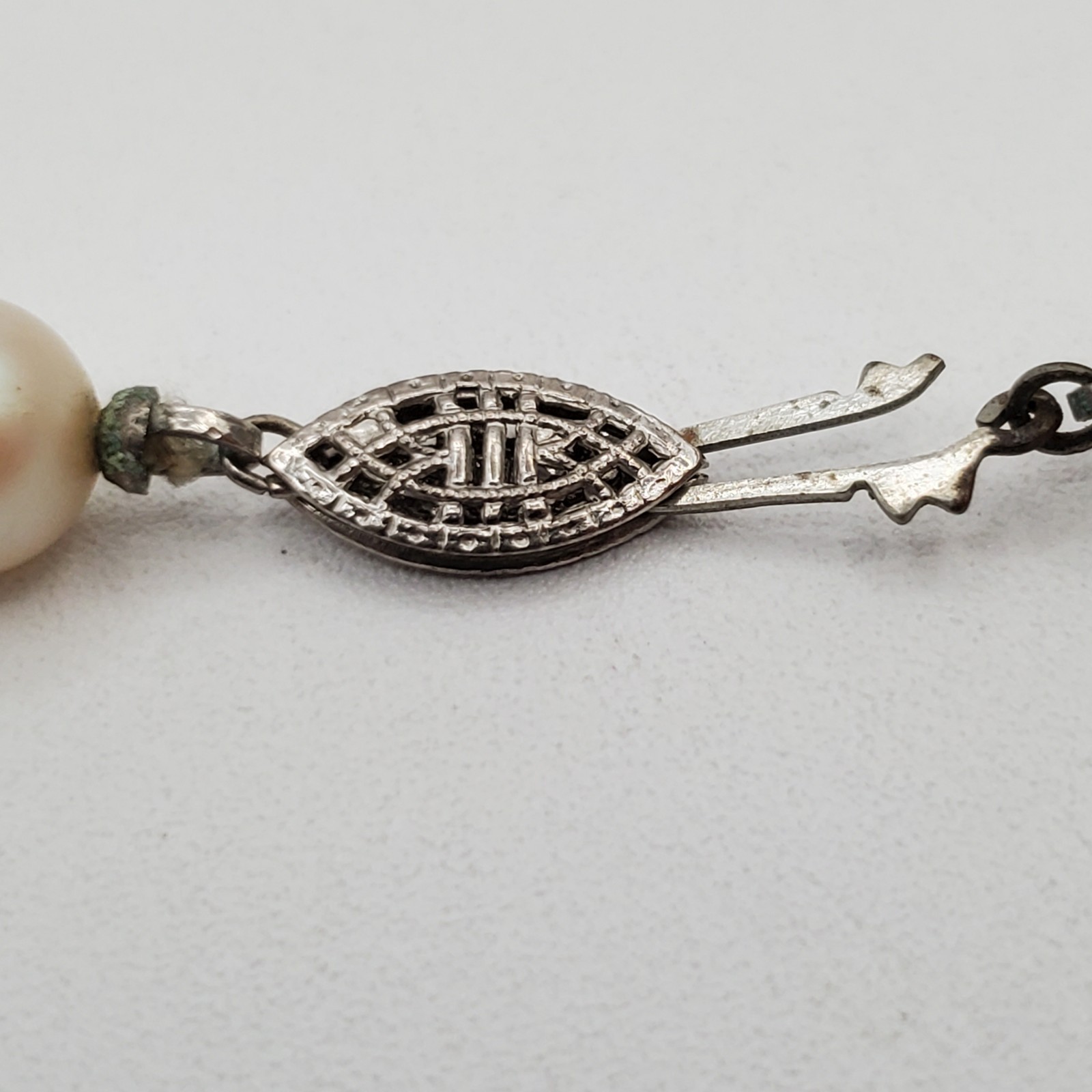 VTG Necklace 36in Opera Length Long Ivory Faux Pearl Knotted Single Strand FLAW
