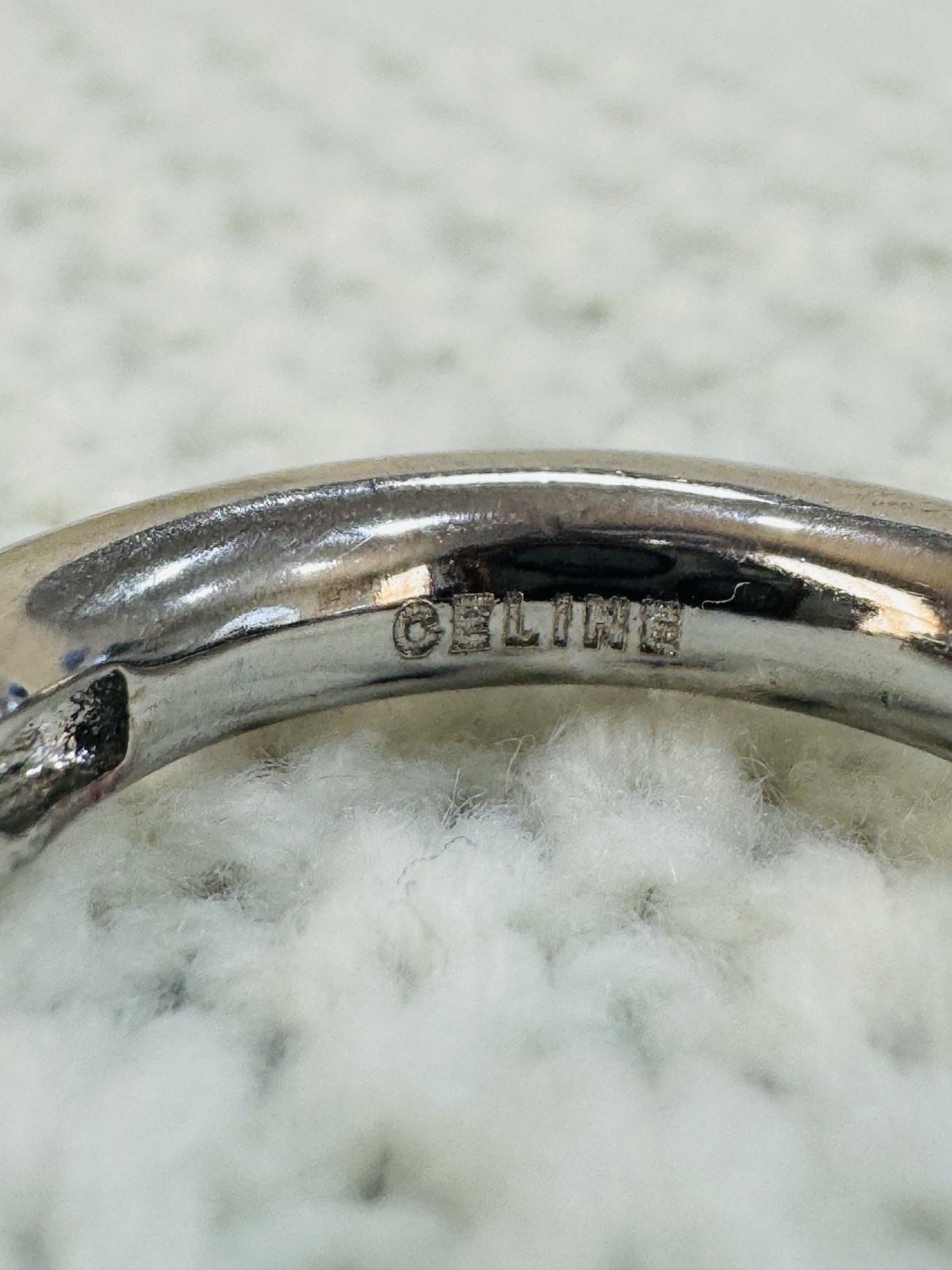 CELINE Gold Silver Tone Hoop Earrings Two Tone Logo Huggie Pierced Pair