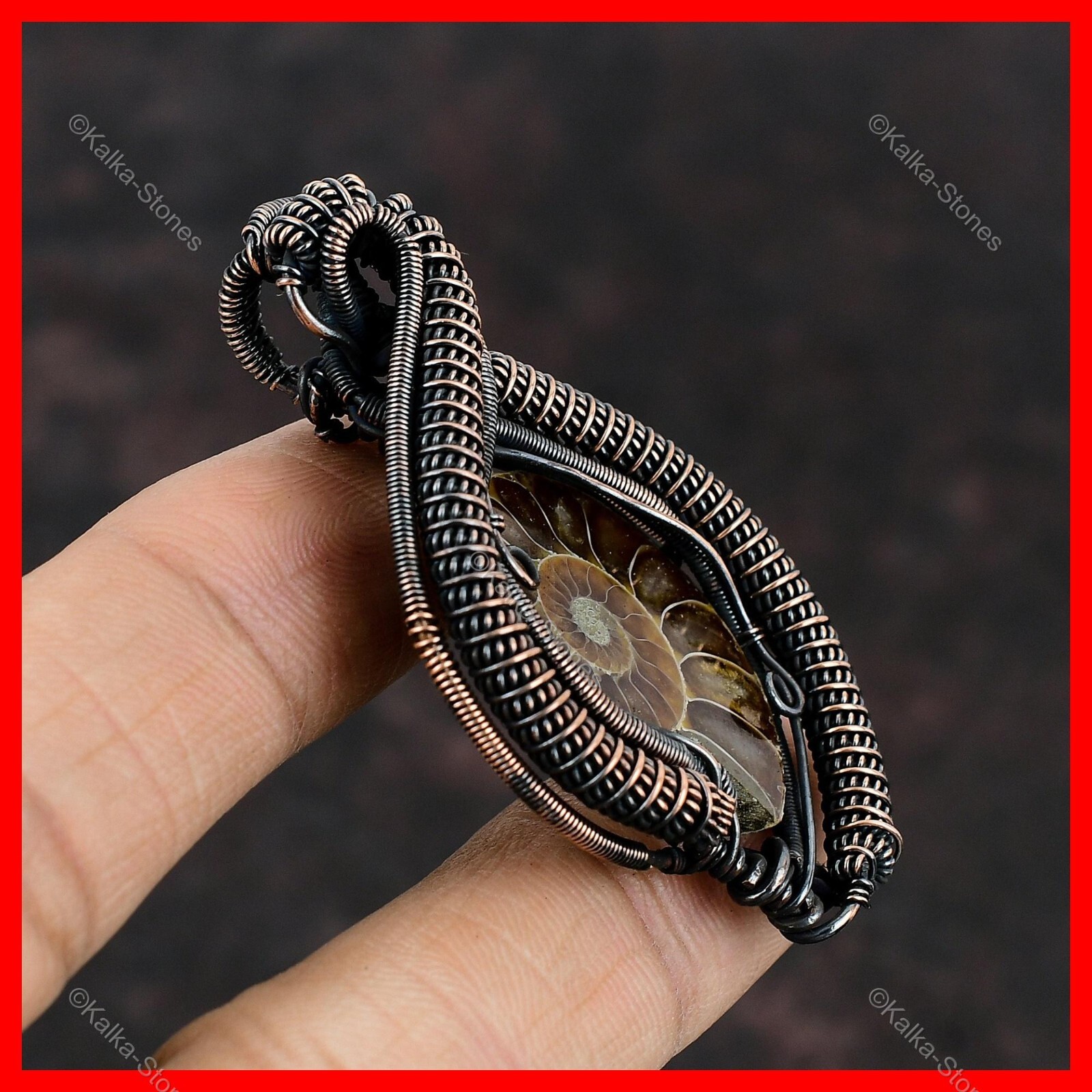 Womens day Sale Copper Ammonite Fossil Gemstone Wire Wrapped Daughter Pendant