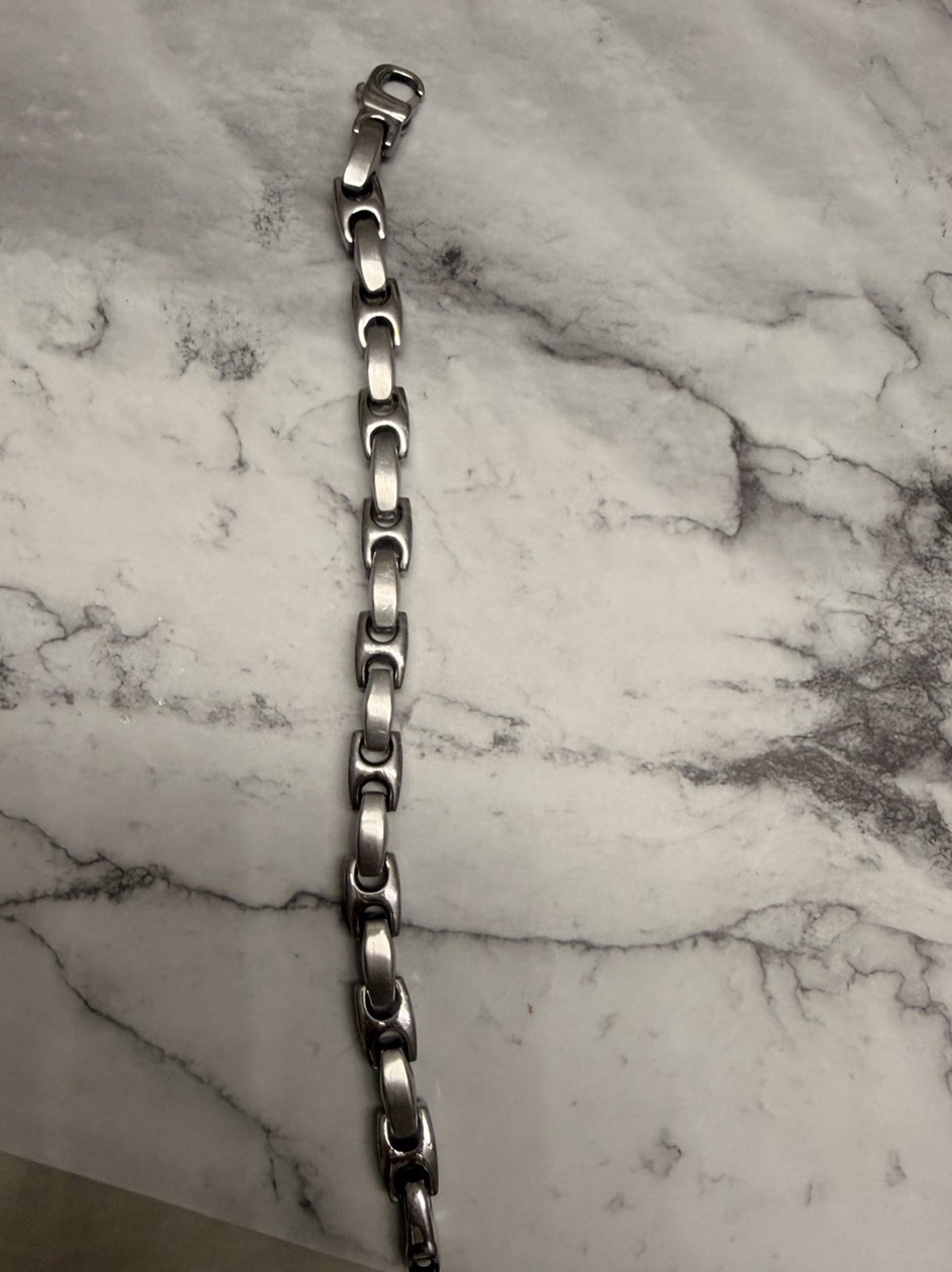 Stainless Steel Silver Tone Bar Link Chain Bracelet Lobster Clasp No Stone