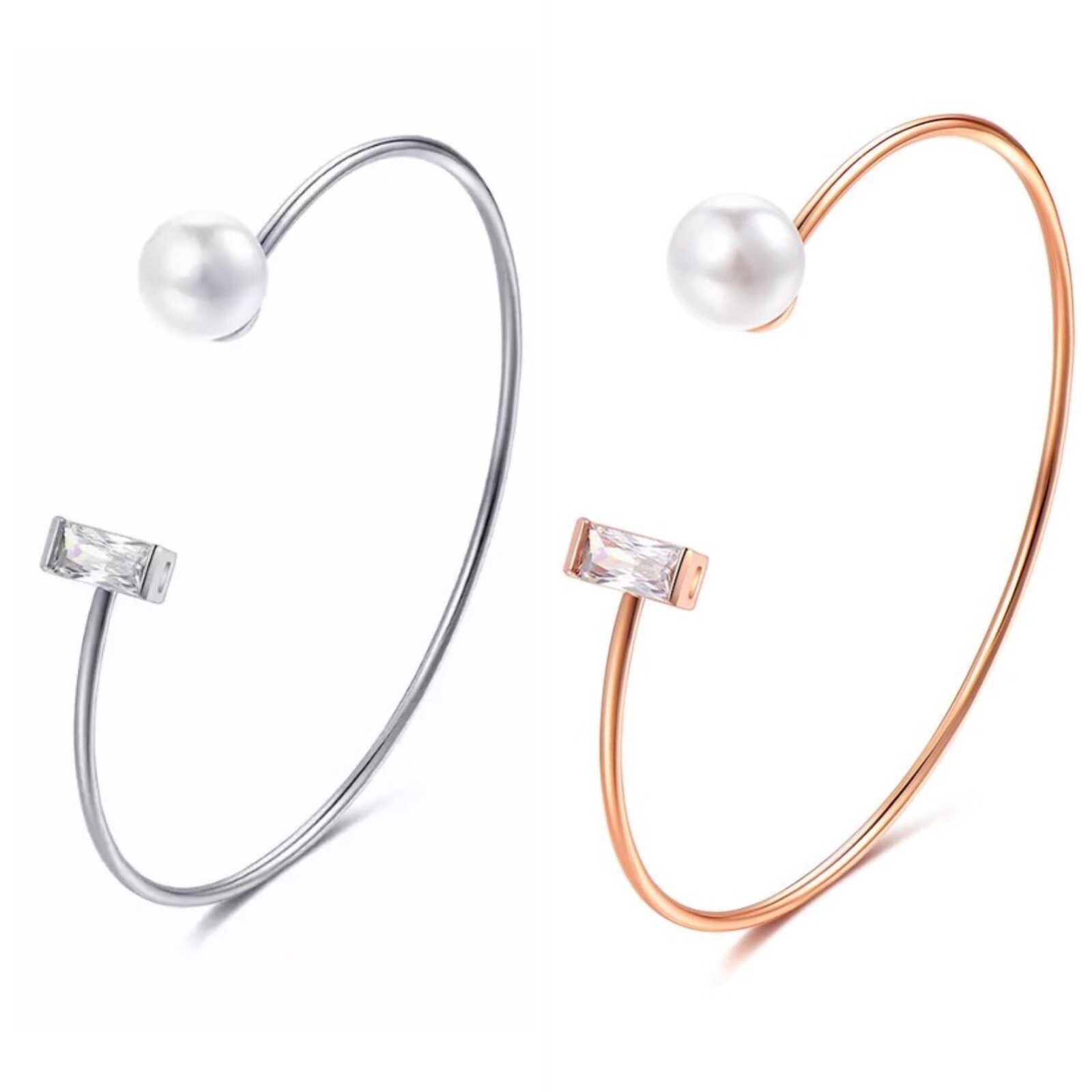 ZARD Pearl Cuff Bracelet with Cubic Zirconia Accent in Rose Gold Plating