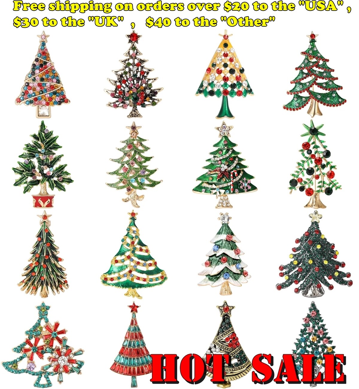 Hot Sale Wholesale Christmas Festival Rhinestone Star Christmas Tree Brooch Pin