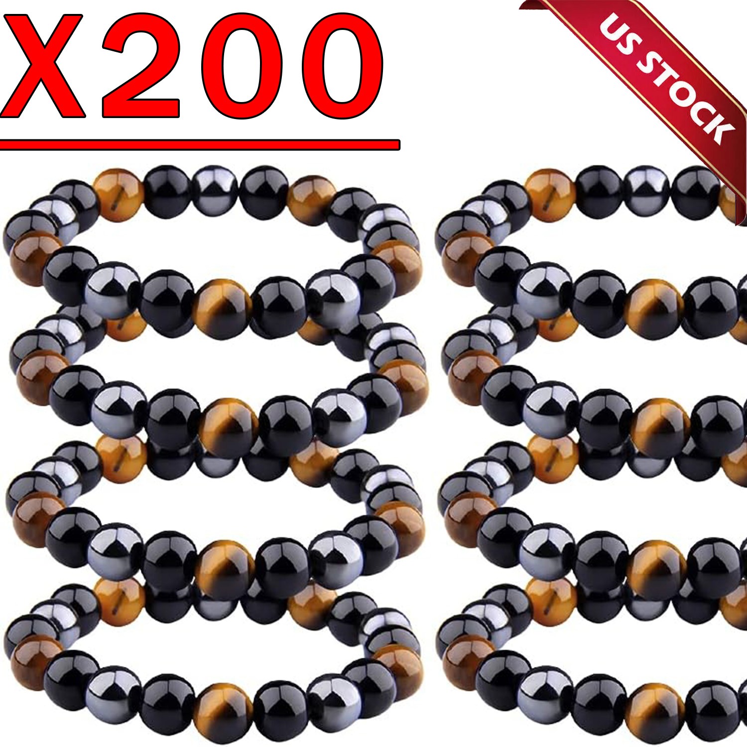 Natural Energy Healing Stretch Bracelet Stone Hematite Tiger Eye for Men Women