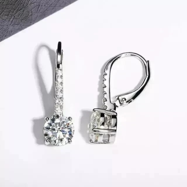 2Ct Round Cut Simulated Diamond Drop Dangle Earrings 14k White Gold Plated