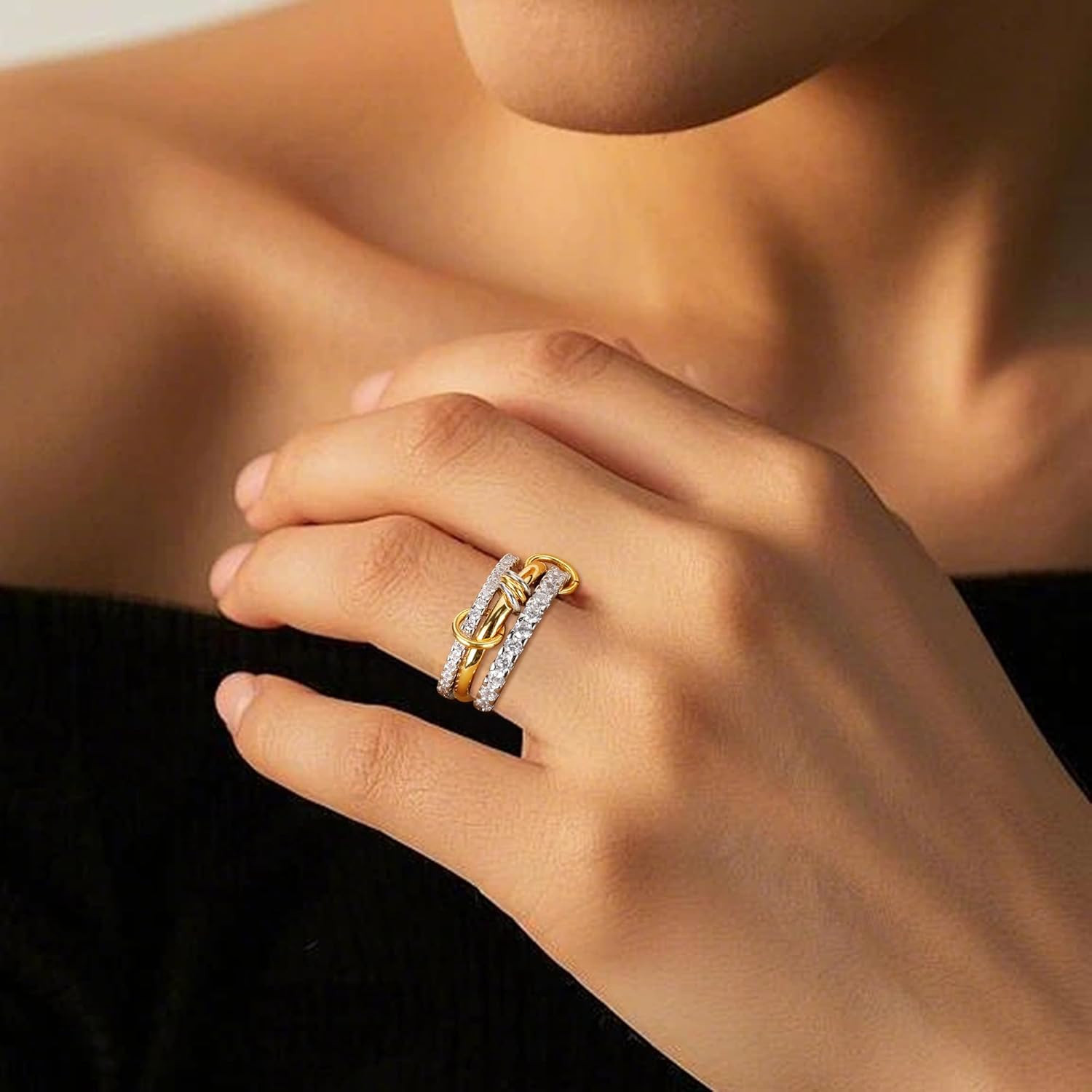 Gold Stackable Rings for Women Non Tarnish, 18K Gold Plated CZ Cubic Zirconia Ri
