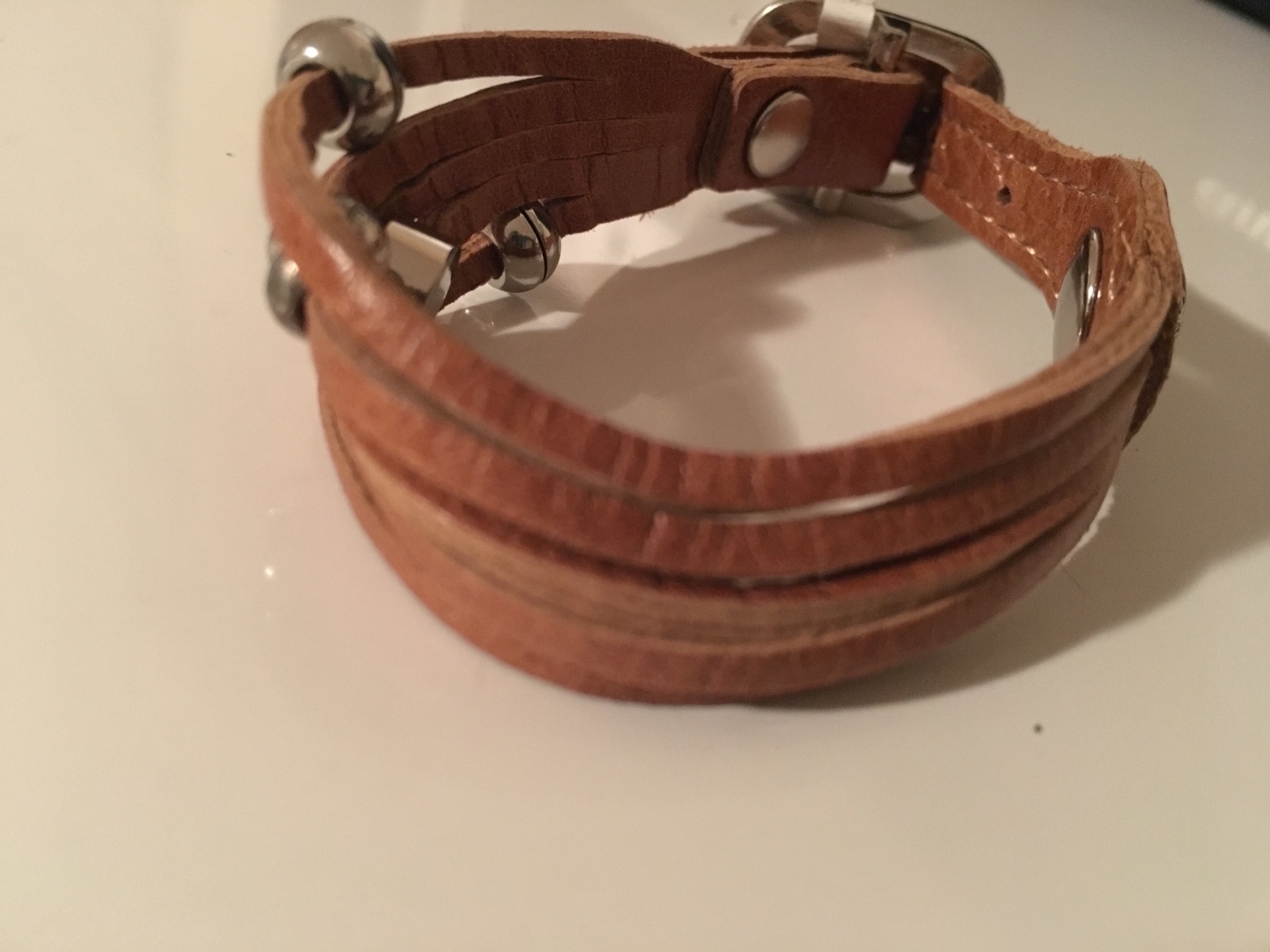 Hobo Int’l NWT Camel 5 strand leather silver buckle adjustable bracelet