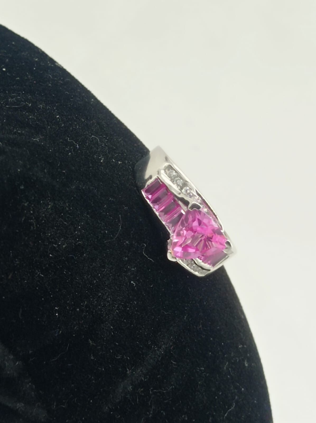 2Ct Trillion Cut Simulated Ruby Women’s Band Ring 14k White Gold Plated Silver
