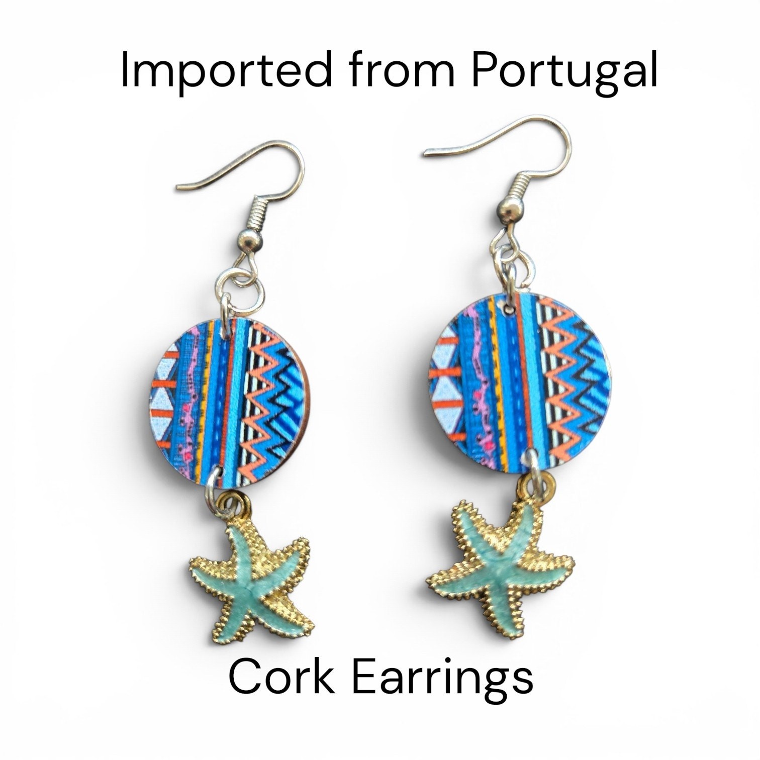 Imported Portugal Cork Earrings – Starfish Dangle – Boho Coastal
