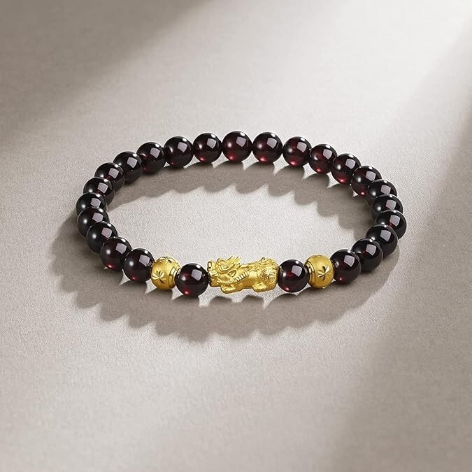 2025HOT Garnet Beads Pixiu Charm Crystal Luck Bracelet Unisex Healing Reiki Gift