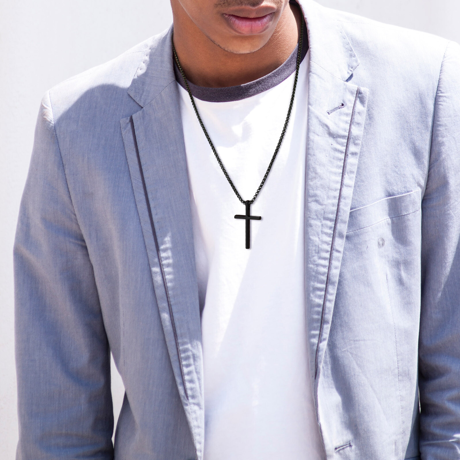 Cross Necklace for Men Women,Plain Cross Pendant Collar with Box Chain Gift