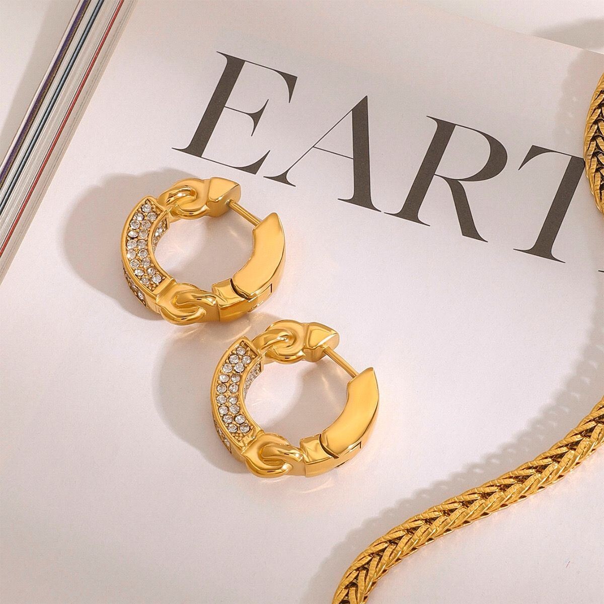 Women 18K Gold Plated Iced CZ Sparkling Huggie Hoop Earring Drop Dangle