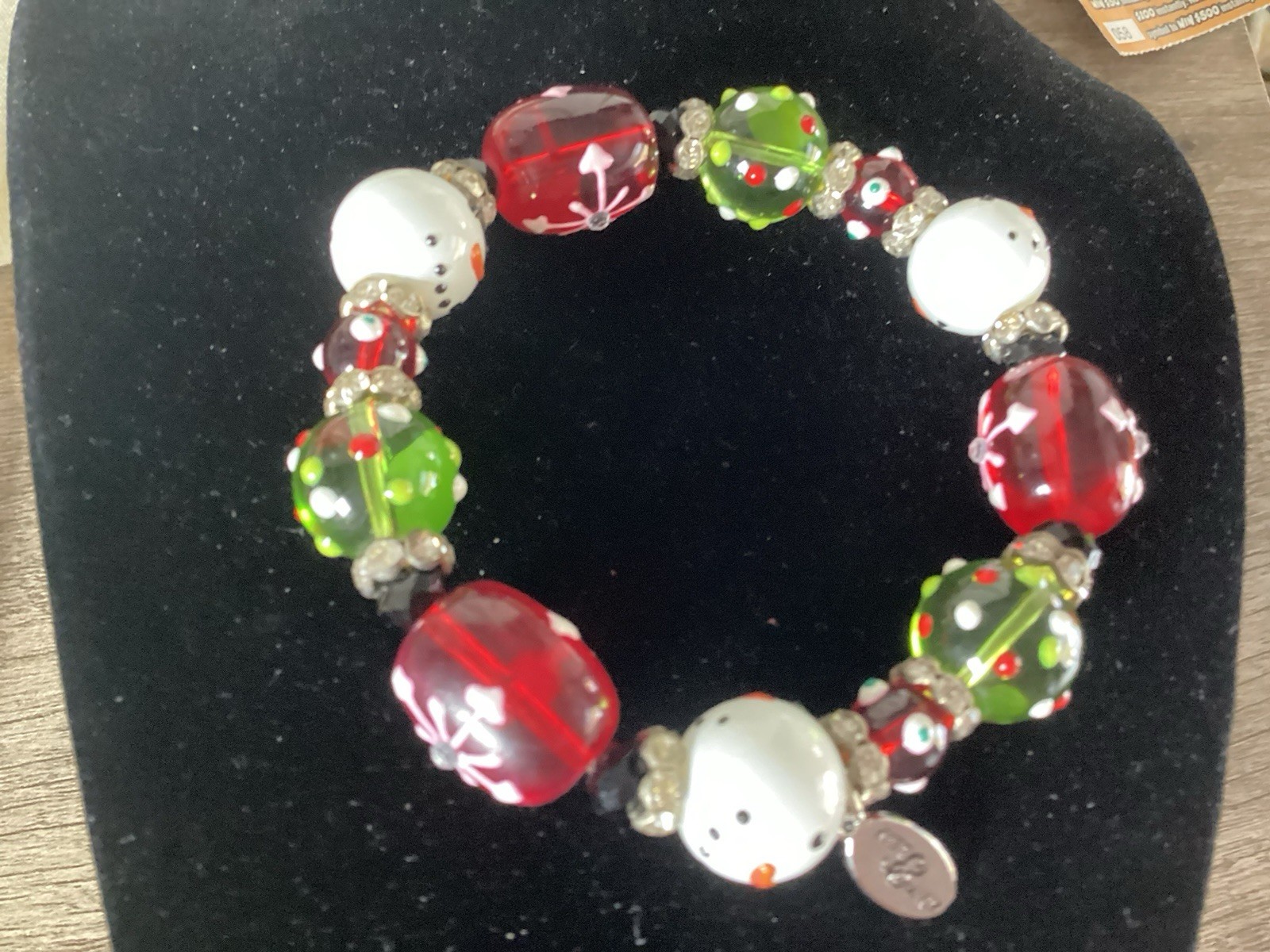 Kate /Macy Sparkling Snowman Design Painted Glass / Acrylic Beads Rhinestones