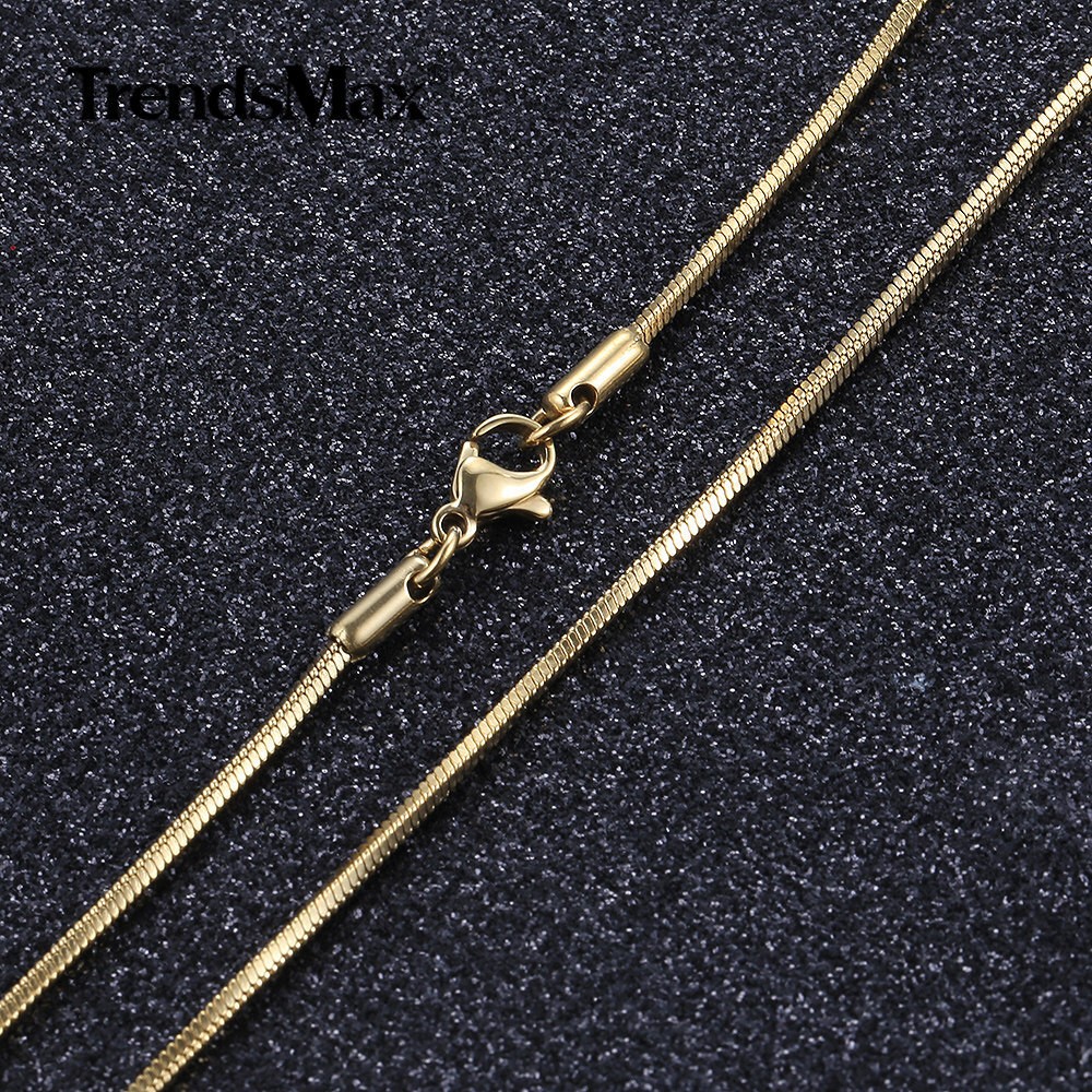 0.9-2.0mm Gold Plated Stainless Steel Square Snake Chain Necklace Women Men Jewl