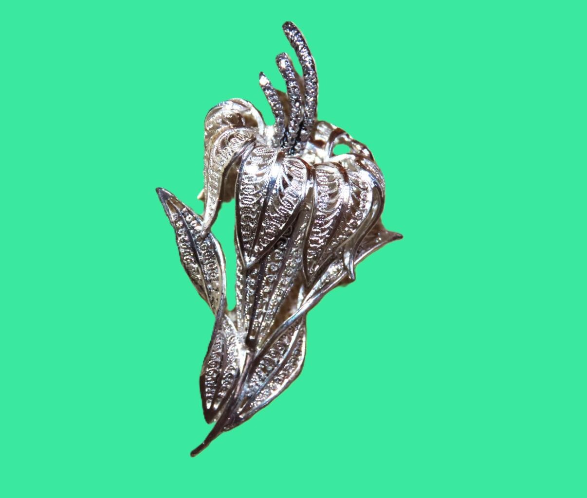 Alice Caviness floral pin; sterling silver; vintage; 2 1/8 x 1 1/4 inches