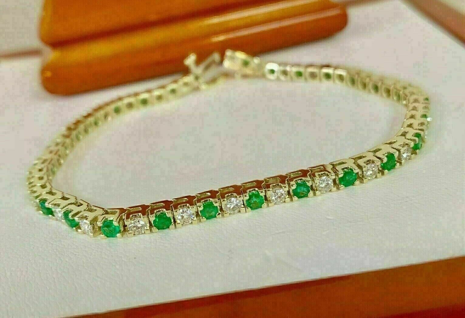 6.20CT Round Cut Simulated Emerald Women’s Fancy Bracelet 14K Yellow Gold Plated