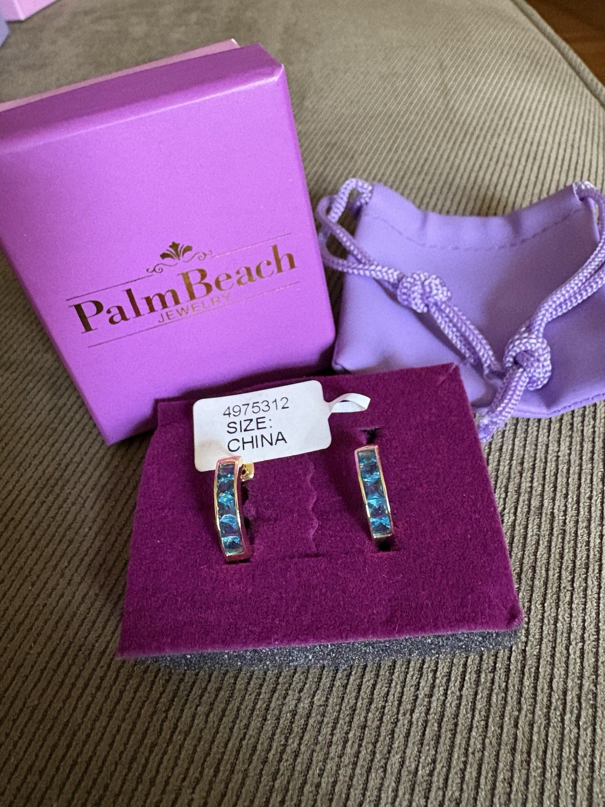 NIB Palm Beach Jewelry Birthstone- March Aquamarine 14K Plated Hoop Earrings