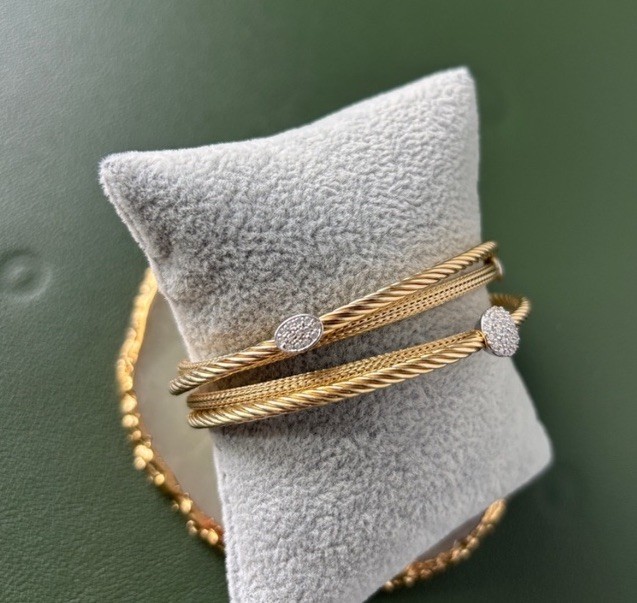 Two-Tone Multi-Band Bangle Bracelet With Crystal Accents
