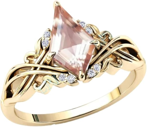 2carat Womens Engagement Ring,Kite Cut Morganite Gemstone Wedding Ring for Women