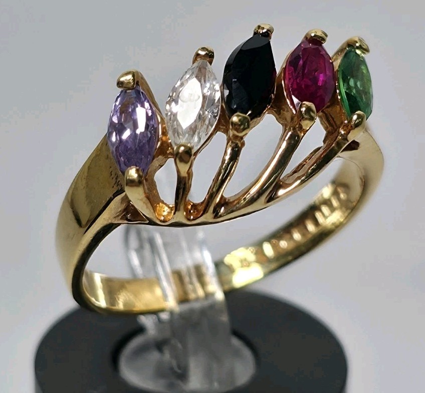 14K HGE LING Gold Electroplated Multi-Color Marquise Stone Cluster Ring Sz 7.75