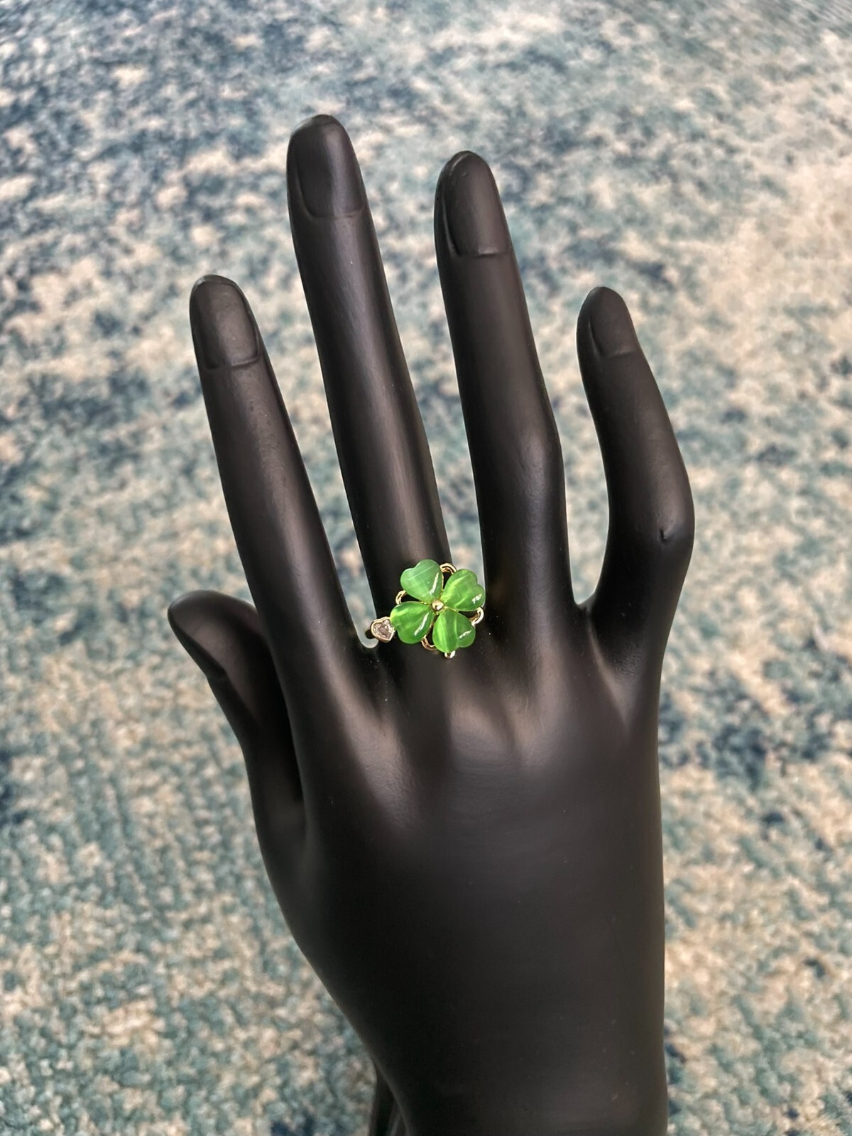 Four Leaf Clover Adjustable Opening Fidget Ring Anxiety Crystal *Spinning Ring*