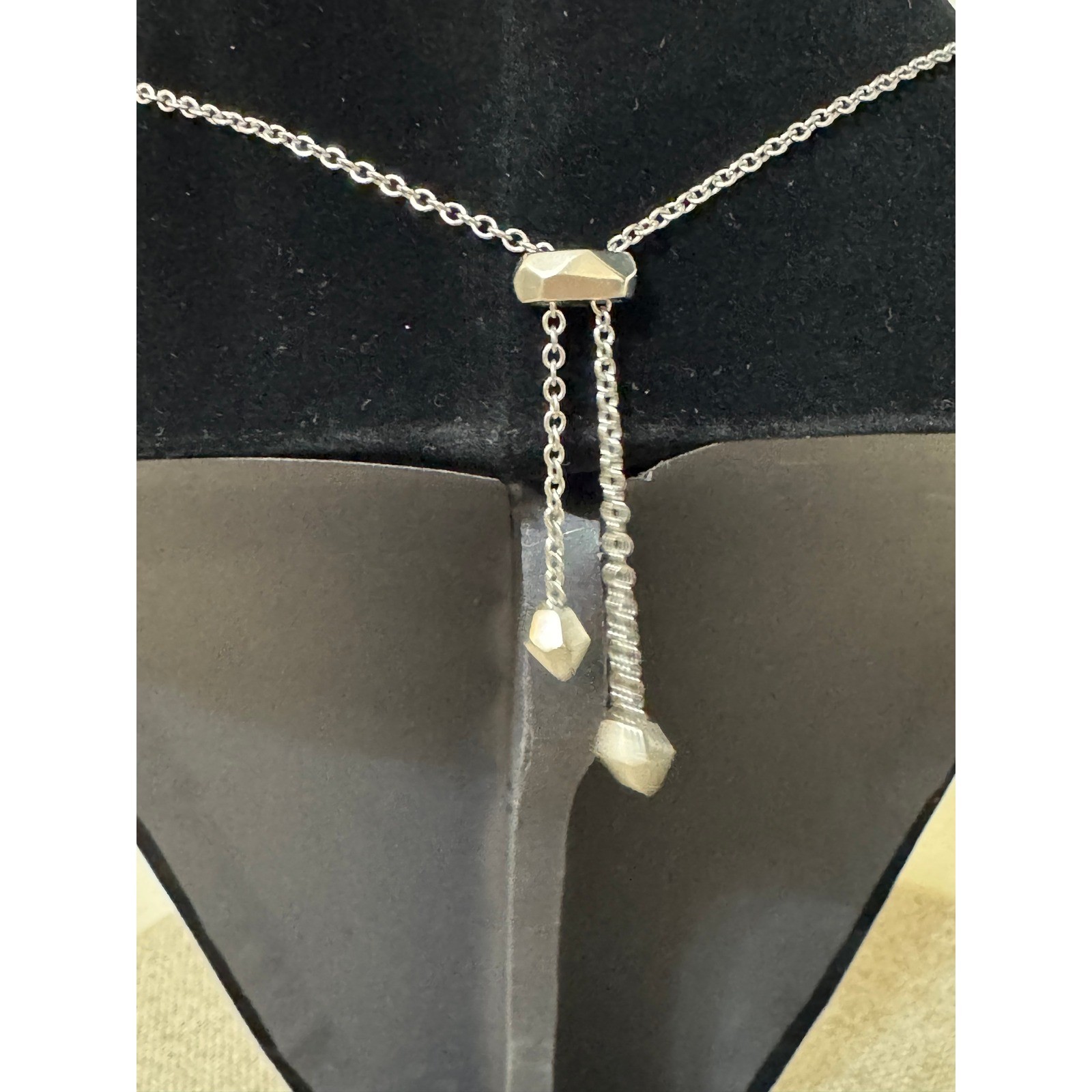 Kendra Scott Necklace Adjustable Silver Iridescent Dichroic Glass Bolo Bead