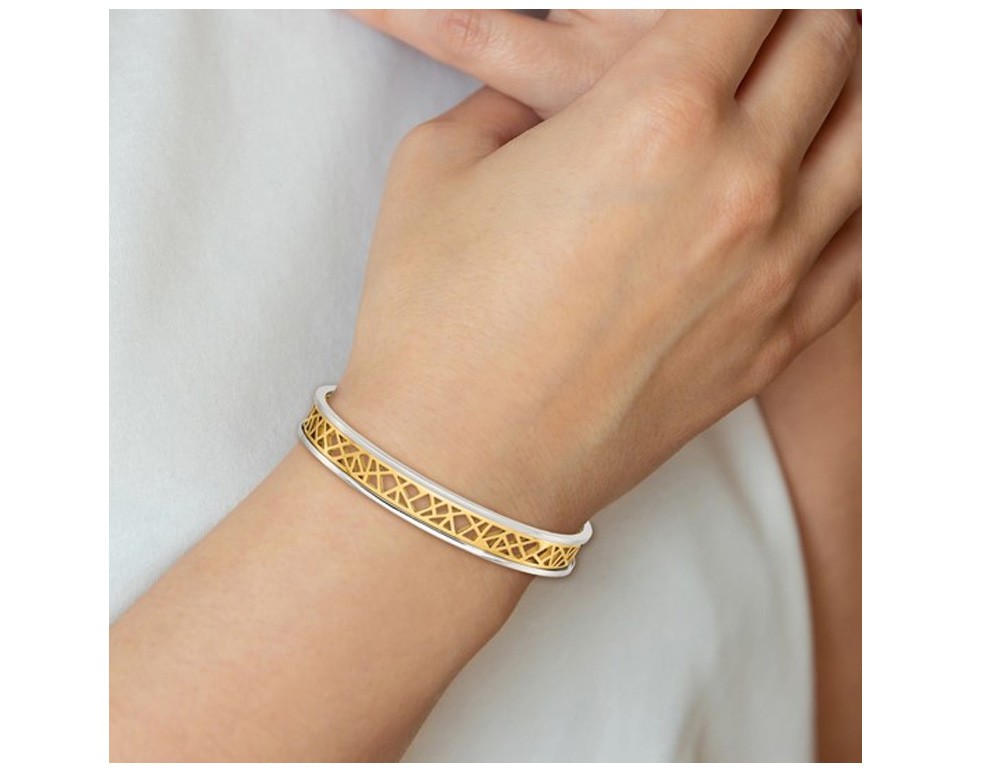 Stainless Steel Yellow Plated Polished Cut-Out Cuff Bangle Bracelet