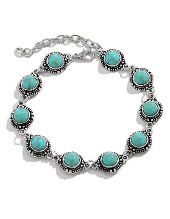 Silver-Plated Zinc Anklet With Faux Turquoise