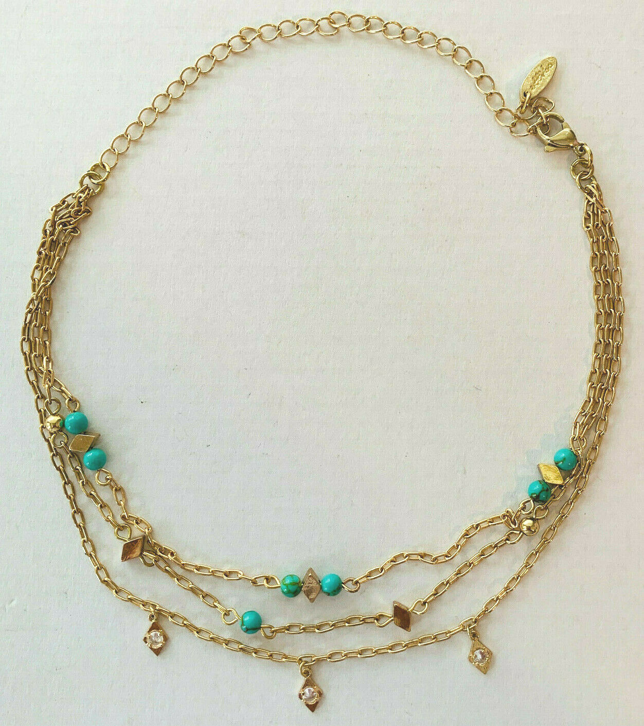 11″+5″ Ettika Gold-Tone Simuated Turquoise Multistrand Choker Necklace Trendy