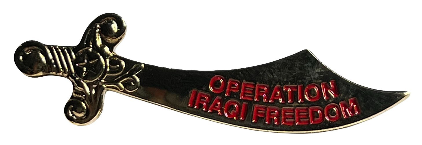 US FORCES OPERATION IRAQI FREEDOM SWORD HAT PIN MEASURES 1 3/4 INCHES