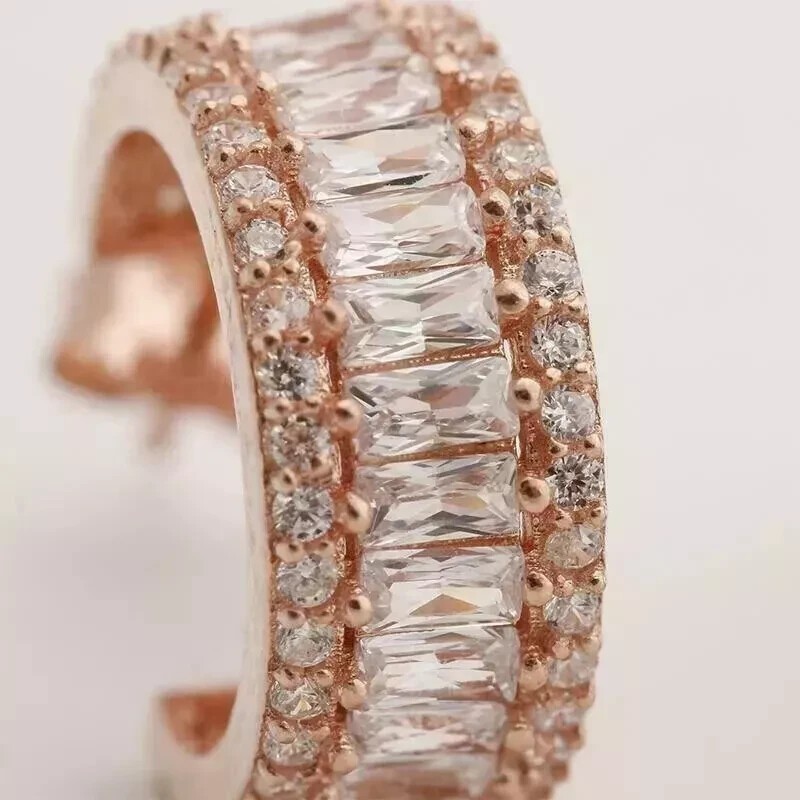 14K Rose Gold Plated 2.40Ct Baguette Cut Simulated Diamond Hoop Women’s Earrings