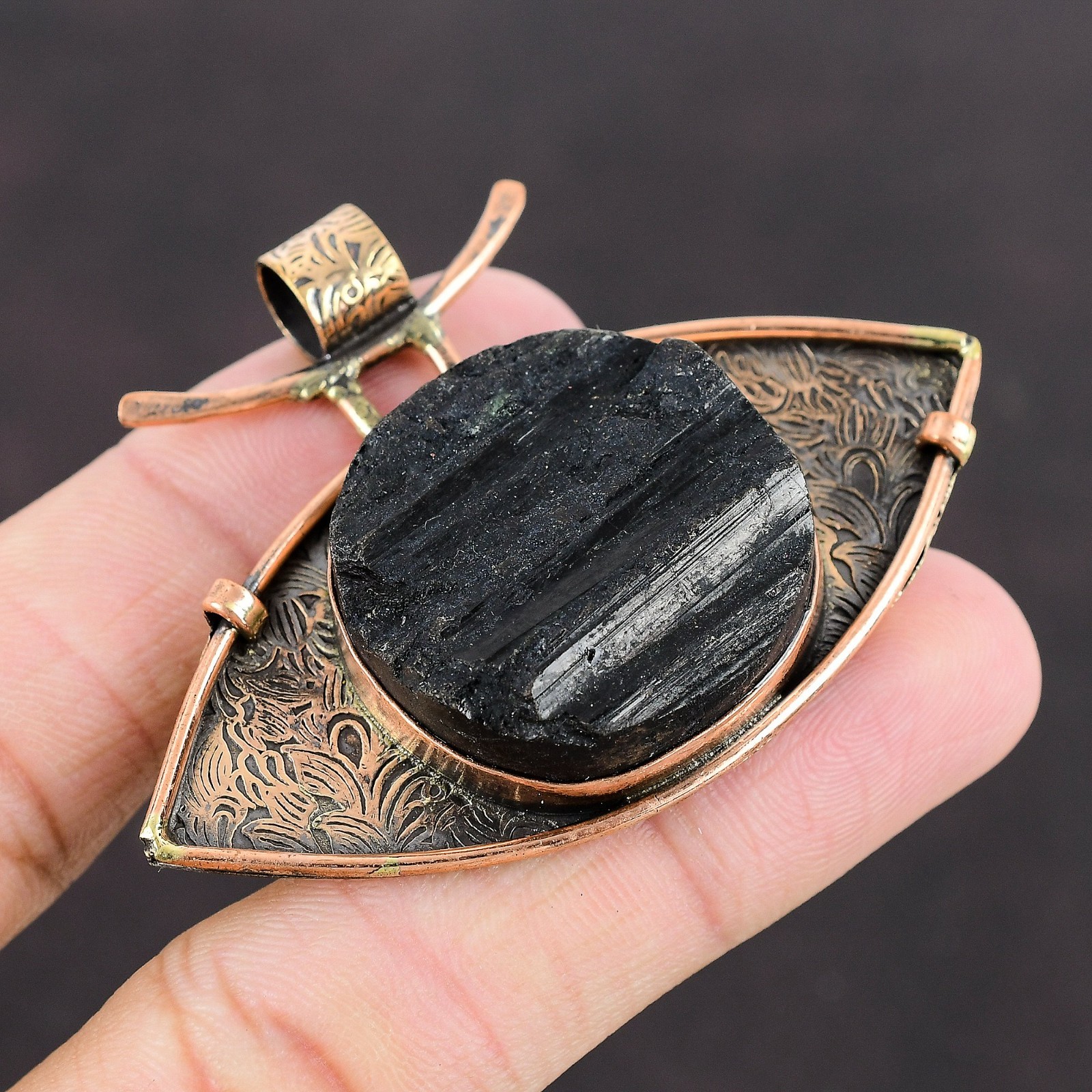 Sisters Day Deal Black Tourmaline Rough Stone Anniversary Pendant Jewelry Copper