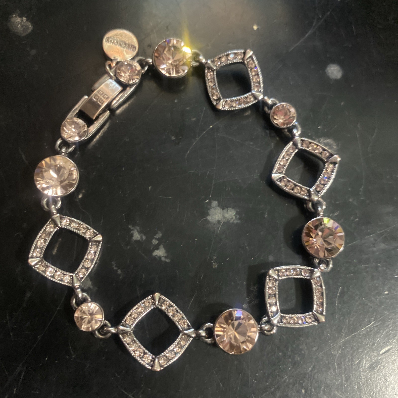 Givenchy 8 Inch Bracelet With Pink Sparkles Grey Tone With Pink Stones Pre-Owned