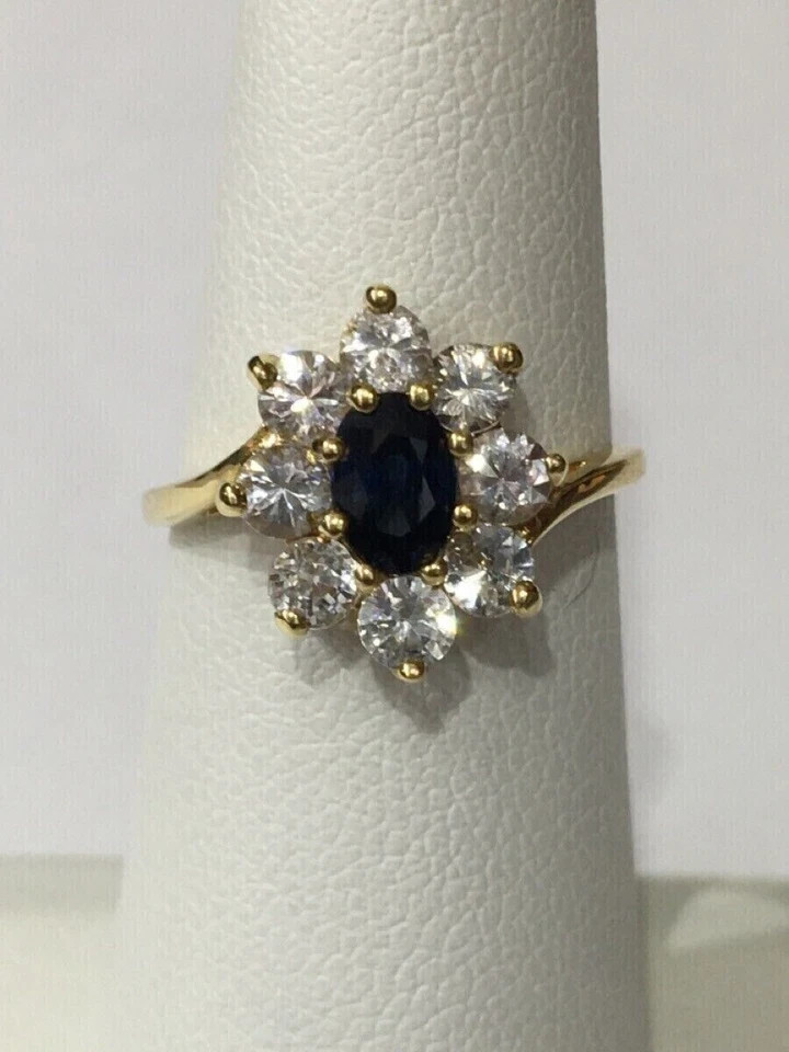 Floral Band Ring 14K Yellow Gold Plated 2Ct Oval Cut Simulated Blue Sapphire