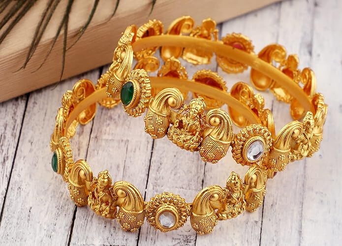 BanglesOne Gram Gold Two Ruby Potta Stone Traditional Bangles For Women