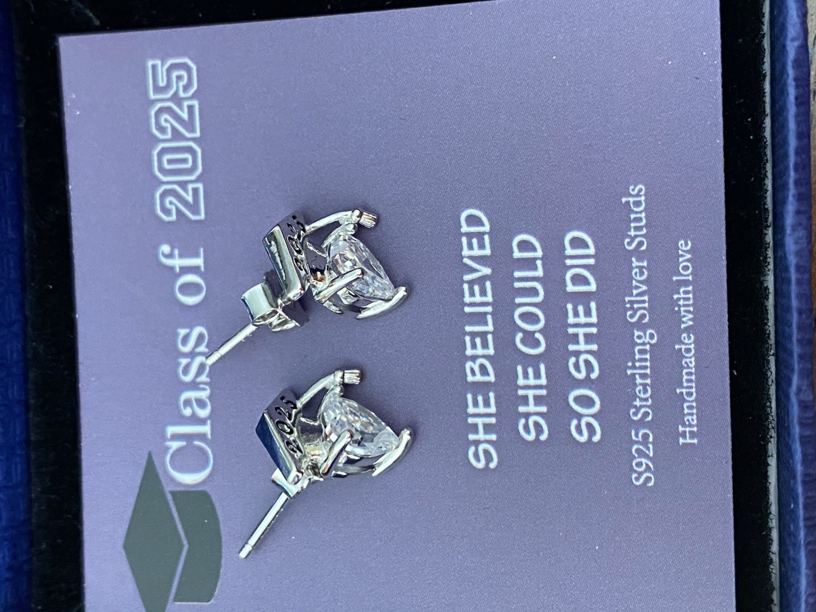 2025 Graduation Heart Charm Necklace, Sterling Silver Stud Earrings Set