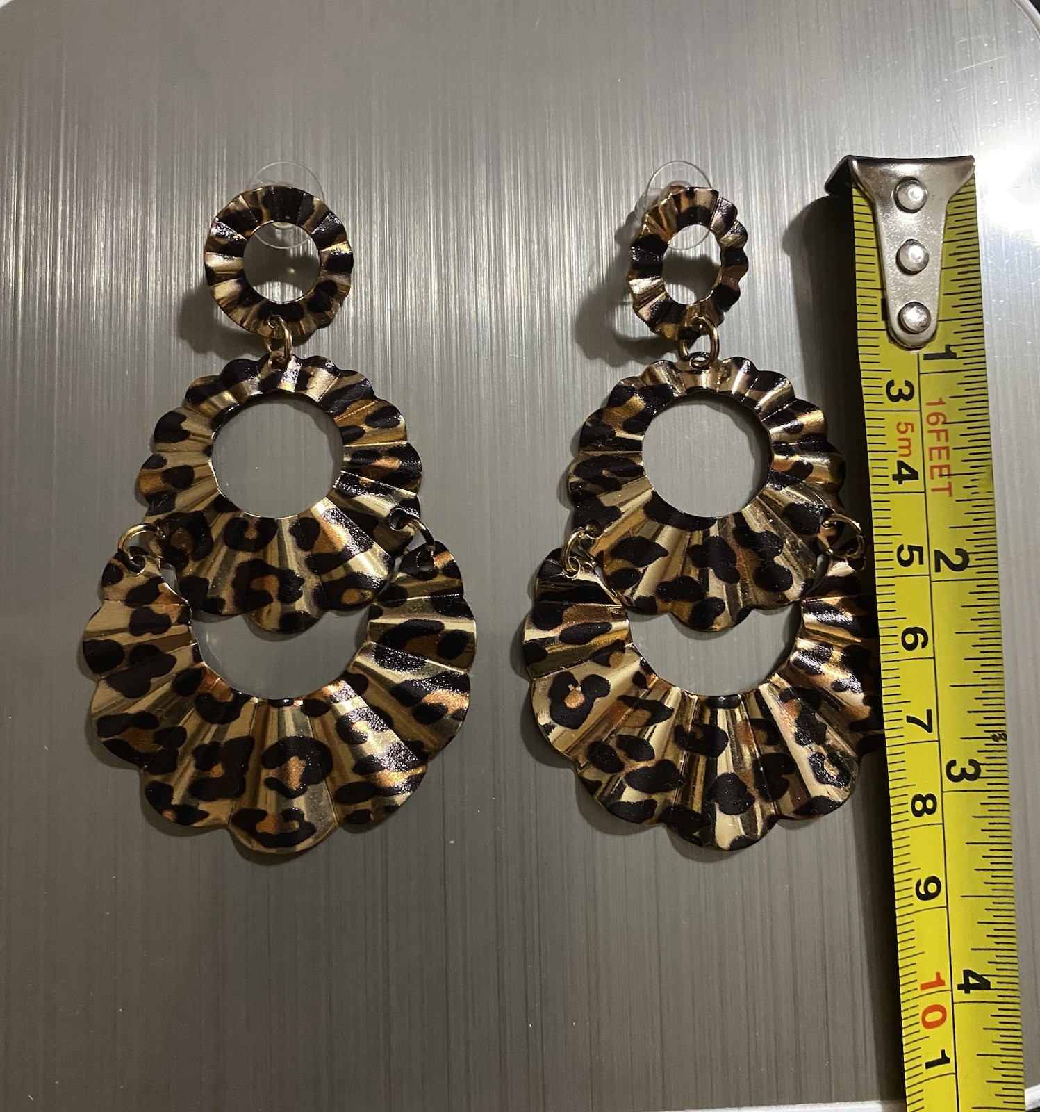 Leopard Print Dangle Earrings Gold Cheetah Animal Pattern Y2K 2000s Boho Jewelry